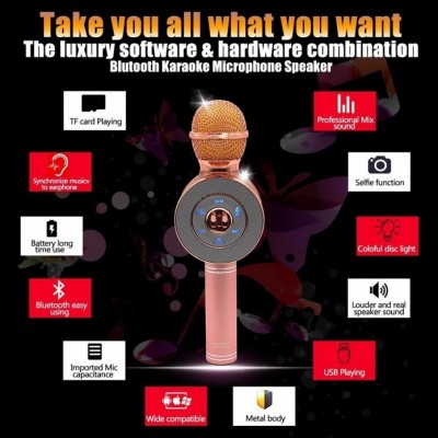 Ασύρματο Bluetooth Mικρόφωνο KARAOKE Hχείο Mp3 Player WSTER - Disco Light Microphone GOLD