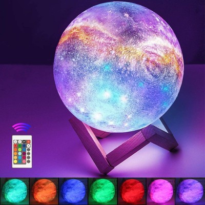 Galaxy |Moon  Light USB Φωτιστικό Γαλαξίας - Αφής 15εκ RGB LED 16 Χρωμάτων με Ξύλινη Βάση & Χειριστήριο