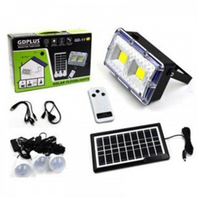Τηλεχειριζόμενο Ηλιακό Σύστημα Φωτισμού & Φόρτισης με Πάνελ 3,5W, Μπαταρία, Φωτιστικό - Προβολέα 400LM + 3 Λάμπες LED 150 Lumens GD-11