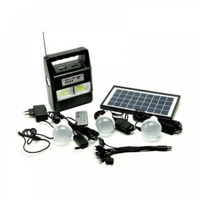 Τηλ/μενο Ηλιακό Σύστημα Φωτισμού & Φόρτισης με Ηχείο USB/SD/FM Mp3 Player, Ηλιακό Panel, Μπαταρία, Φακό & Φωτιστικό, 3 Λάμπες LED 100LM