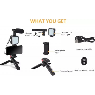 Vlogging Kit 01LM με Τρίποδο, βάση Κινητού, Φωτισμό Led και Μικρόφωνο