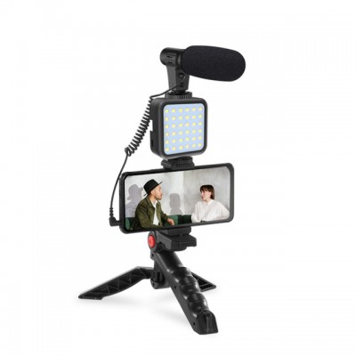 Vlogging Kit 01LM με Τρίποδο, βάση Κινητού, Φωτισμό Led και Μικρόφωνο