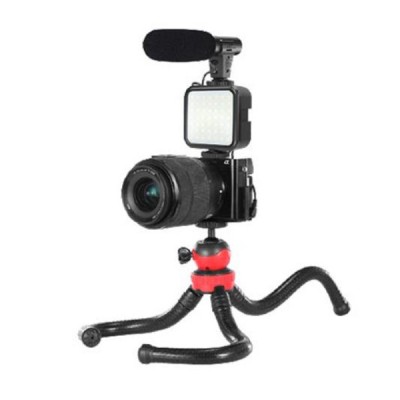 Vlogging Kit 04LM με Τρίποδο Χταπόδι, βάση Κινητού, Φωτισμό Led και Μικρόφωνο