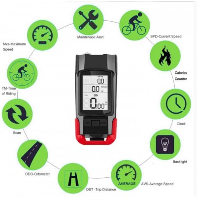Επαναφορτιζόμενος Φακός Ποδηλάτου Led  με Κόρνα και Ασύρματο Ταχύμετρο 3 σε 1 BK-1920