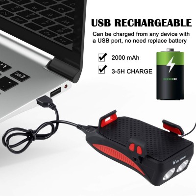 Αδιάβροχη USB Επαναφορτιζόμενη Βάση Κινητού Powerbank, Κόρνα & Φως Πορείας - Φακός LED 800lm Ποδηλάτου - LED Bicycle Horn Lamp OEM