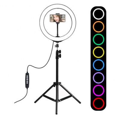 26εκ LED Φωτιστικό Ring Light Δαχτυλίδι RGB με Βάση Κινητού Τηλεφώνου & Τρίποδο 1.1μ  - Puluz PKT3044
