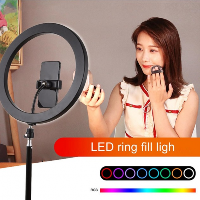 LED Φωτιστικό Ring Light Δαχτυλίδι RGB με Βάση Κινητού Τηλεφώνου & Τρίποδο 1.1μ - Puluz PKT3044