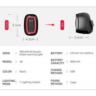 Επαναφορτιζόμενο Αδιάβροχο Οπίσθιο Led Φως Ποδηλάτου Meilan X6