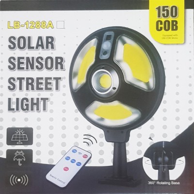 Αδιάβροχος Ηλιακός Προβολέας με 150 COB LED  - Φωτιστικό Δρόμου με Τηλεχειριστήριο, Ανιχνευτή Κίνησης, Φωτοκύτταρο & Φωτοβολταϊκό Πάνελ - LB-1288A