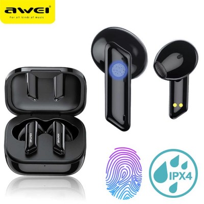 Αδιάβροχα Bluetooth Ακουστικά TWS HiFi Sound με Θήκη Φόρτισης Ασύρματα AWEI® T36 - Black