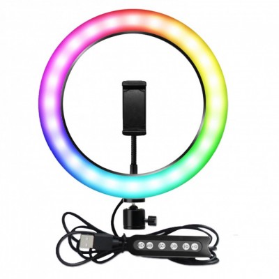 RGB Φωτογραφικό Φωτιστικό Δαχτυλίδι LED 33cm Πολύχρωμο USB με Εφέ Πολύχρωμου Φωτισμού με Βάση Στήριξης Κινητού - Ring Light Lamp
