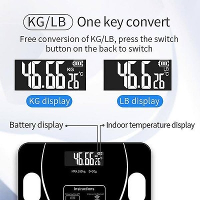 Γυάλινη Ψηφιακή Ζυγαριά Bluetooth για Μέτρηση Βάρους, Λιπομέτρηση & Δείκτη Μάζας Σώματος Έως 180kg