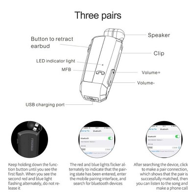 Επαναφορτιζόμενο Ασύρματο Bluetooth Ακουστικό με Δόνηση και Επεκτεινόμενο Καλώδιο Fineblue F990 Μαύρο