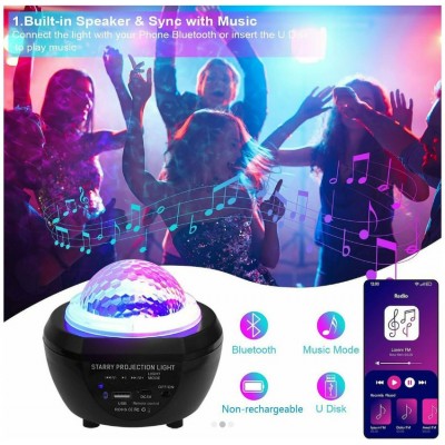 Διακοσμητικό Φωτιστικό LED Party Light Star Projector RGB με Ηχείο και Τηλεχειριστήριο