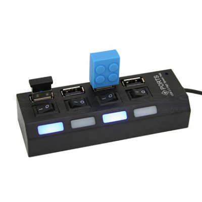 Portable USB Hub 2.0 Hi-Speed 4 Θέσεων με διακόπτες ON/OFF και LED