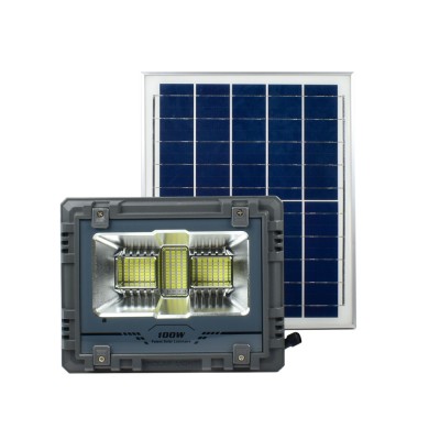 100W Αδιάβροχος Επαναφορτιζόμενος Ηλιακός Προβολέας Αλουμινίου 136 LED με Τηλεχειρισμό και Χρονοδιακόπτη MJ-AW100