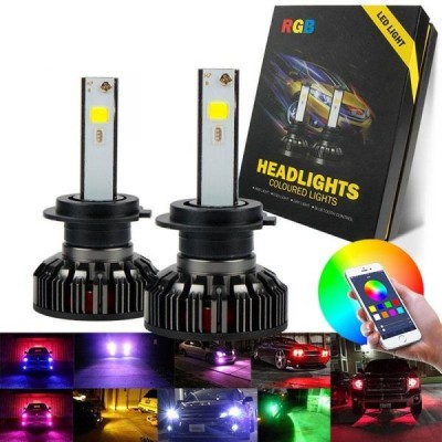 Φώτα Πορείας Σετ 2 Τεμαχίων LED COB H7 RGB Ελεγχόμενα με Bluetooth & App Εφαρμογή 40W 6000K 6000Lm