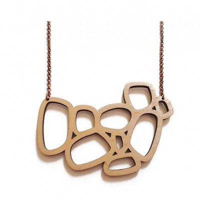 Κολιέ Three Rocks Necklace Ξύλο με Μακριά Αλυσίδα 40cm