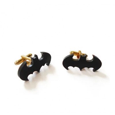 Μανικετόκουμπα Batman Cufflinks από Μαύρο Ματ Plexiglass με Χρυσό Κούμπωμα