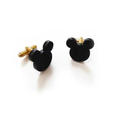 Μανικετόκουμπα Unisex Mickey Mouse Cufflinks από Μαύρο Ματ Plexiglass με Χρυσό Κούμπωμα