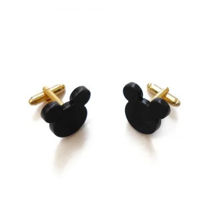 Μανικετόκουμπα Mickey Mouse Face Cufflinks από Μαύρο Ματ Plexiglass με Χρυσό Κούμπωμα