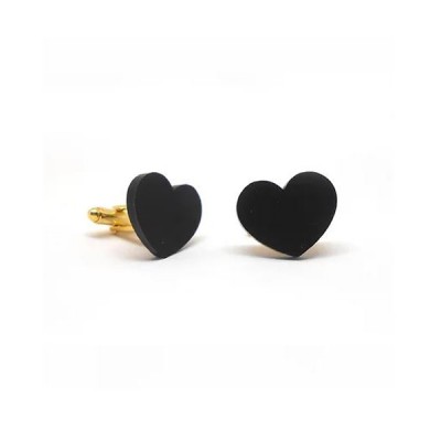 Μανικετόκουμπα Unisex Hearts Cufflinks από Μαύρο Ματ Plexiglass με Χρυσό Κούμπωμα