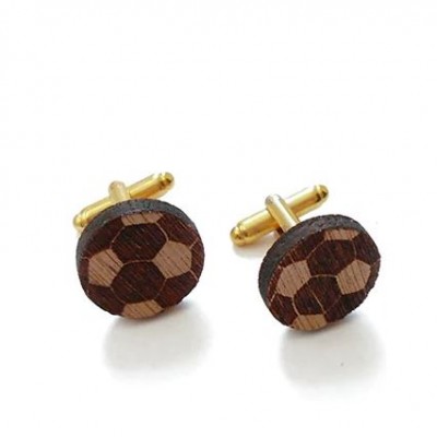 Μανικετόκουμπα Basketball Cufflinks από Ξύλο με Χάραξη και Χρυσό Κούμπωμα