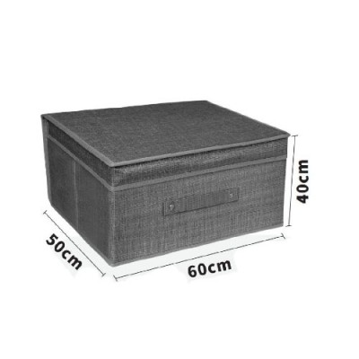 Υφασμάτινο Κουτί Αποθήκευσης Γενικής Χρήσης Γκρί Mε Καπάκι - 60x50x40 cm