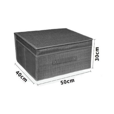Υφασμάτινο Κουτί Αποθήκευσης Γενικής Χρήσης Γκρί Mε Καπάκι - 50x40x30 cm