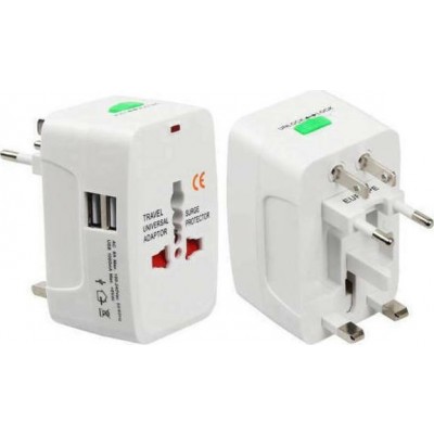 Ταξιδιωτικός Αντάπτορας Πρίζας Universal Travel Adaptor με Προστασία & 2 Θύρες USB