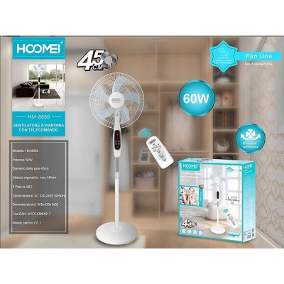 Ανεμιστήρας Ορθοστάτης 60W Διαμέτρου 45cm Με Τηλεχειρηστήριο Hoomei HM-8680