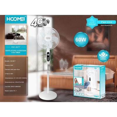 Ανεμιστήρας Ορθοστάτης 60W Διαμέτρου 40cm Hoomei HM-8677