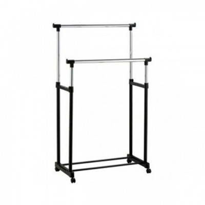 80-135x70x43cm Πτυσσόμενη Φορητή Κρεμάστρα & Παπουτσοθήκη Διπλού Πόλου με Ρυθμιζόμενη Βάση & Ροδάκια - Δαπέδου
