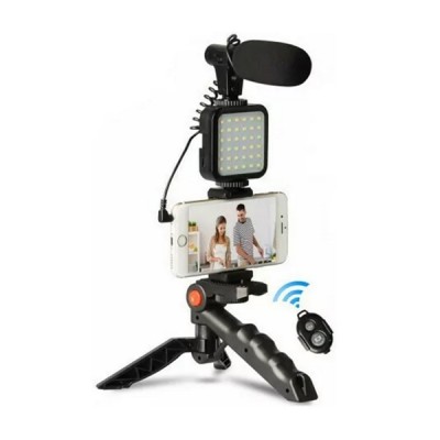 Live Streaming Set AY-49 Selfie Stick Τρίποδο Κινητού με Bluetooth Μαύρο