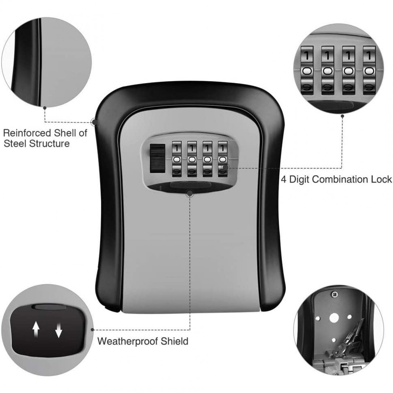 Heavy Duty Κλειδοθήκη με Συνδυασμό 4 Ψηφίων Επιτοίχια Μεταλλική