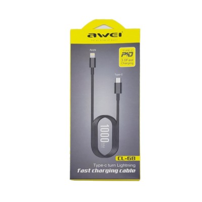 Awei CL-68 USB 2.0 Cable USB-C male - Lightning Μαύρο 1m