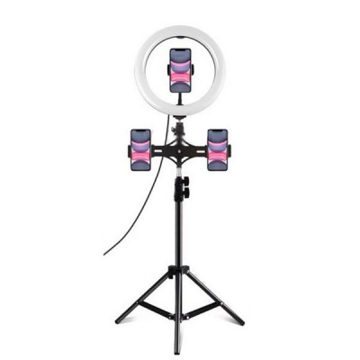 26cm Φωτογραφικό Φωτιστικό Δαχτυλίδι LED USB με Ρυθμιζόμενο Θερμό & Ψυχρό Φωτισμό - Dimmer - Τρίποδο & 3 Βάσεις Στήριξης Κινητού - Ring Light Lamp