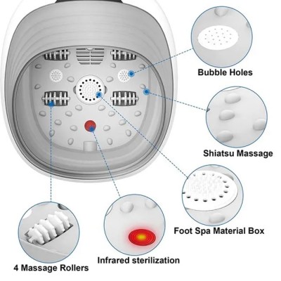 Αναδιπλούμενο, Θερμαινόμενο Ποδόλουτρο, 500W ZYQ-77, με Λαβή Μεταφοράς, Συσκευή Καθαρισμού & Μασάζ για τα Πόδια