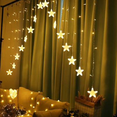 LED Χριστουγεννιάτικη Ασύμμετρη Κουρτίνα - Γιρλάντα 3μ με 16 Αστέρια & Φωτάκια - Λαμπάκια με Λευκό Θερμό Κίτρινο Φώς 136 LED Christmas Lights Star