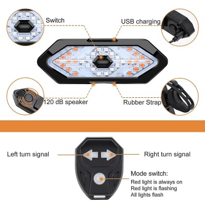 Αδιάβροχο Ασύρματο Οπίσθιο Φως & Φλας Ποδηλάτου 32 LED με Τηλεχειριστήριο, 5 Λειτουργίες Φωτισμού & Κόρνα 120dB USB Επαναφορτιζόμενο