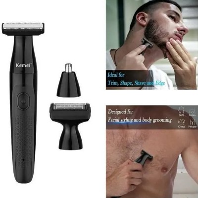 Kemei Αδιάβροχη Επαναφορτιζόμενη Ξυριστική Μηχανή 3 σε 1 3W Ρυθμιζόμενου Μήκους Κοπής με 3 Κεφαλές για Σώμα, Πρόσωπο & Μύτη KM-114