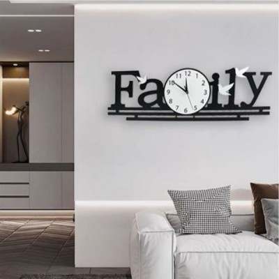 Υψηλής Ποιότητας Μαύρο Pολόι Tοίχου Family 80x26 cm Από Ίνες Ξύλου