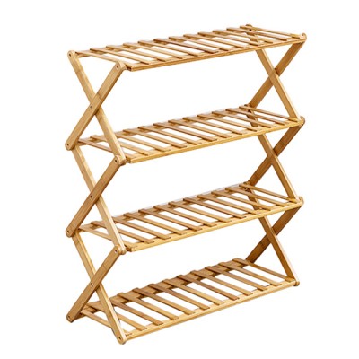 70x68x25cm Ξύλινη Bamboo Aναδιπλούμενη Παπουτσοθήκη 4 Επιπέδων