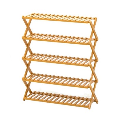 70x89x25cm Ξύλινη Bamboo Aναδιπλούμενη Παπουτσοθήκη 5 Επιπέδων