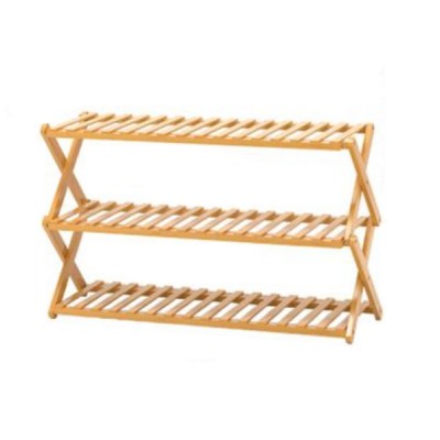 70x46x25cm Ξύλινη Bamboo Aναδιπλούμενη Παπουτσοθήκη 3 Επιπέδων