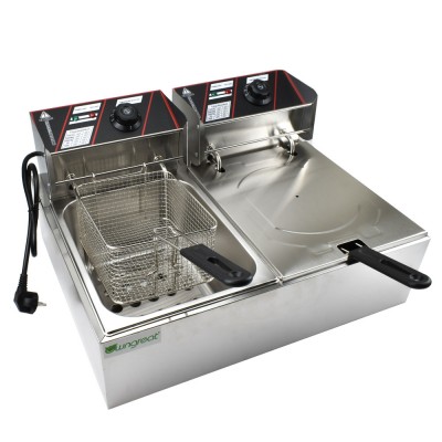5000W Ανοξείδωτη Διπλή Φριτέζα 12L με Καλάθια Τηγανίσματος με Λαβή & Ρυθμιζόμενο Θερμοστάτη