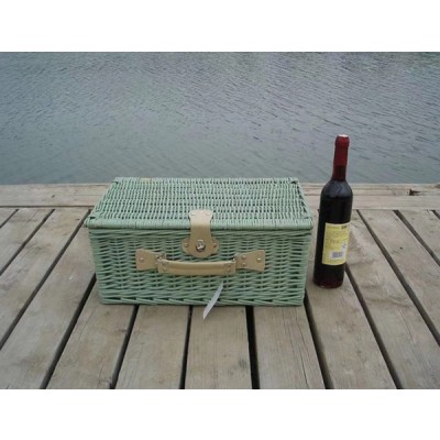 Ψάθινο Kαλάθι - Βαλιτσάκι Pic Nic με Yφασμάτινη Eπένδυση για Τέσσερα Άτομα 46x31x20cm