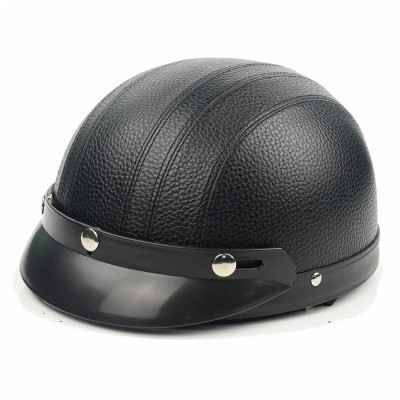 Old School Κράνος Retro Μηχανής 54-60cm Δερματίνης Ενηλίκων με Αντιηλιακό Γείσο