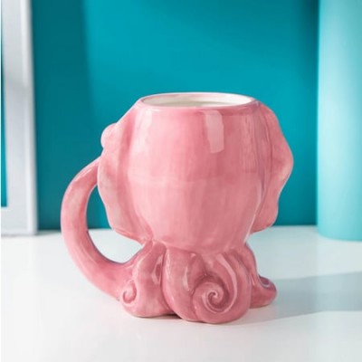3D Ανάγλυφη Τρισδιάστατη Κούπα "Ροζ Χταπόδι" 520ml Κεραμική για Καφέ & Τσάι