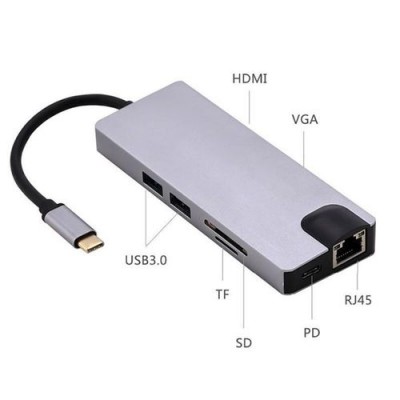 8 In 1 USB-C Docking Station με HDMI - Ethernet - Usb3.0 - Vga - Card Reader